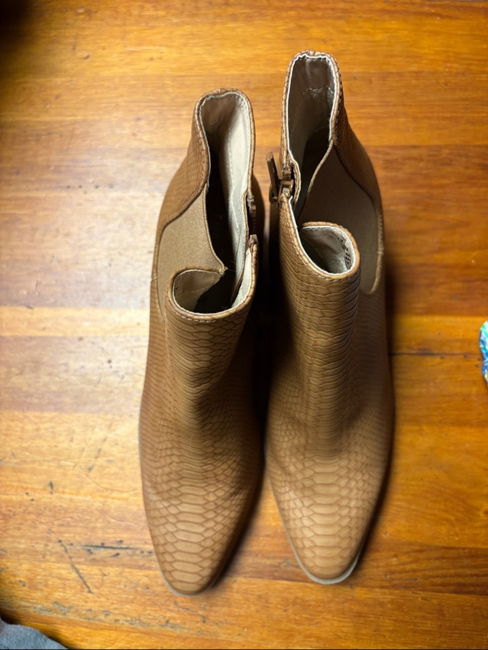 The Limited Tan Snake-Embossed Ankle Booties